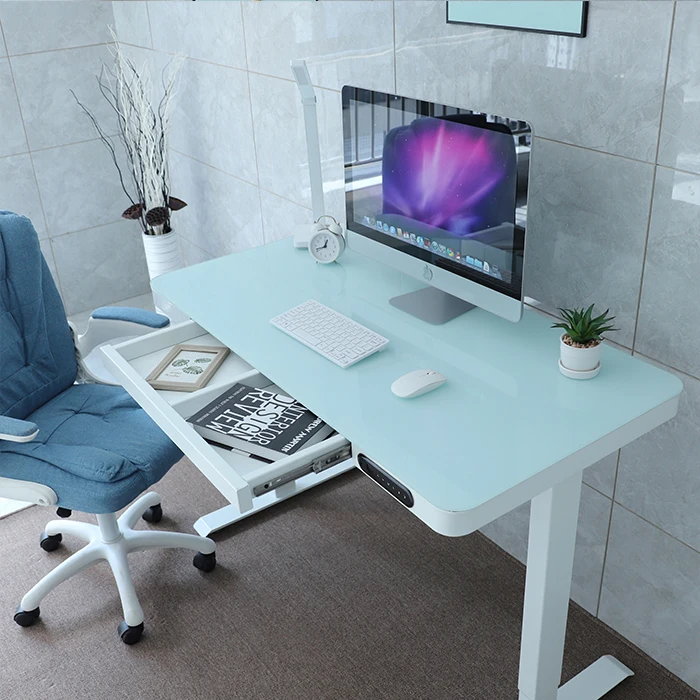 Нейт высота регулируемая подставка стол для usb-зарядка офис продаж закаленное черный стеклянный компьютерный стол