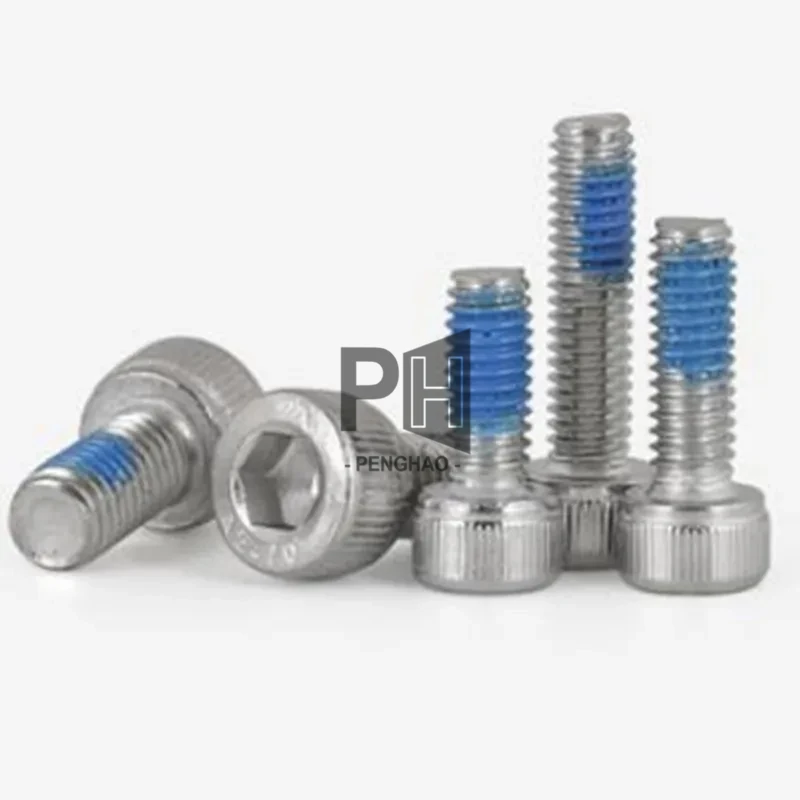 304 Stainless Steel Hex Socket Screws DIN912 M3 M4 M5 M6 M8 with Nylon Patch Blue Nylock DIN933 Fasteners