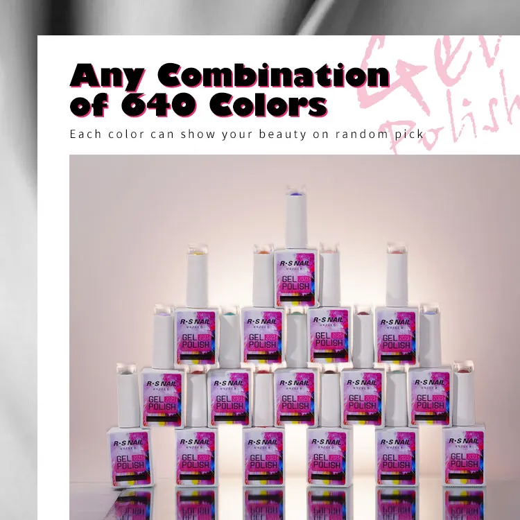 R S Nail Factory Direct Sales 640 Colors UV Nail Gel Polish 15ml Long Lasting Color Nail Gel Polish