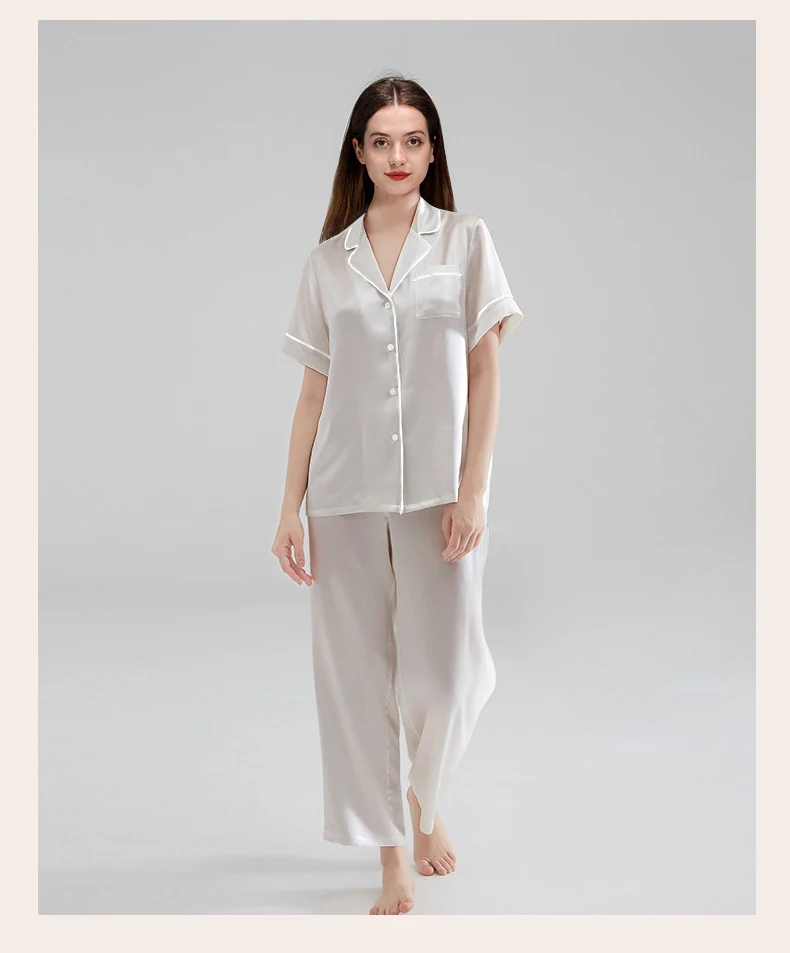 Wholesale Long Sleeve 100% Pure Silk Pajamas 2 Piece Sets Mulberry Silk Pajamas for Women