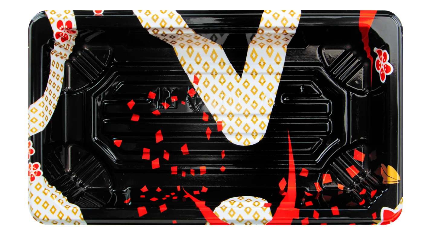 Hot Sale Printed Flower Plastic Disposable Sushi Packing Box with Lid for Packaging