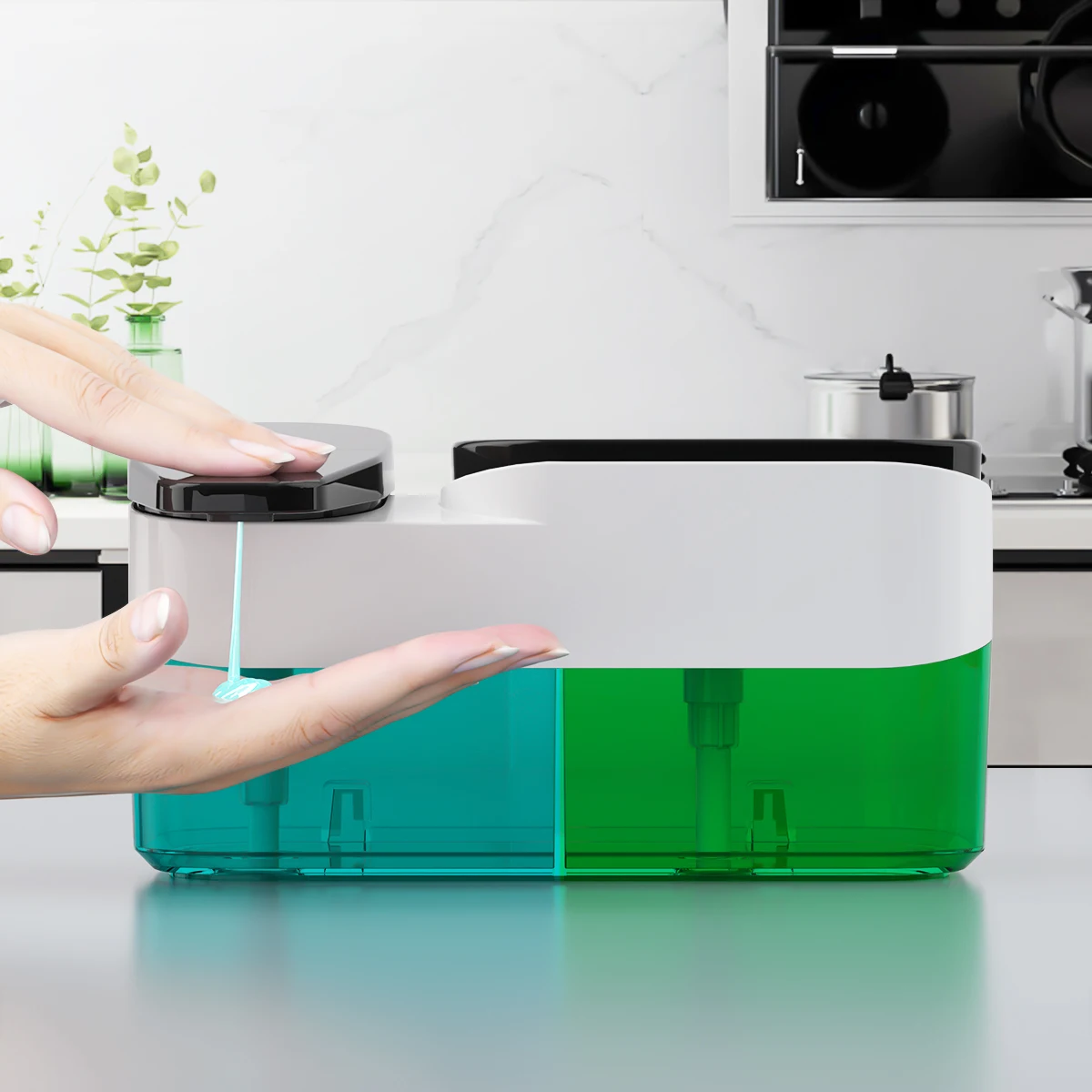 Restaurant Sponge Holder Dish Brush ABS Manual Pump Foam Liquid Dispensers Kitchen Soap Dispenser