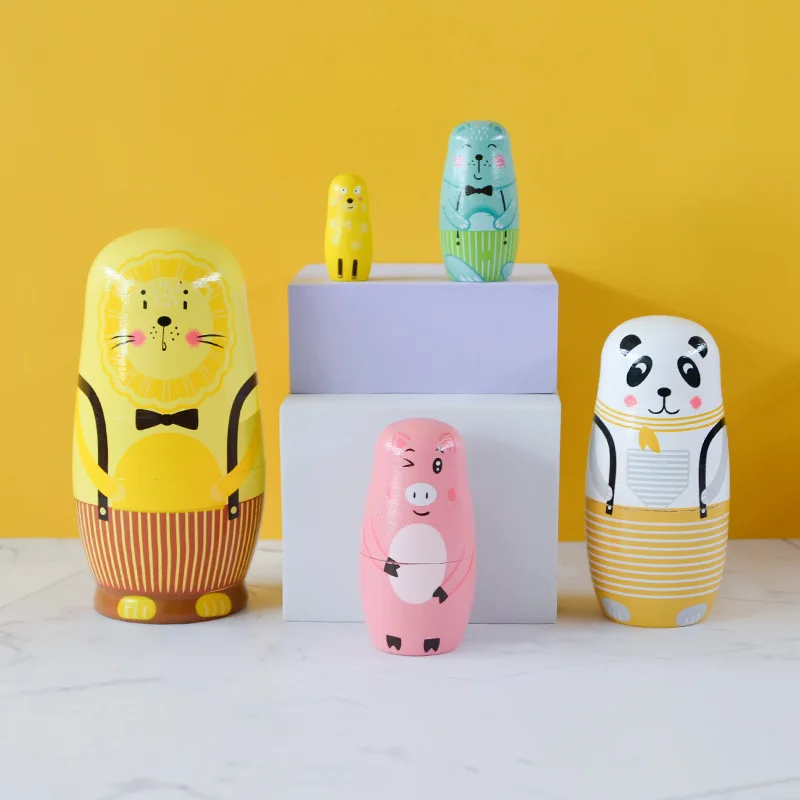 Classic Custom russia nesting dolls painted animal nesting dolls Theaceae grinding painted ornaments Russian nesting dolls