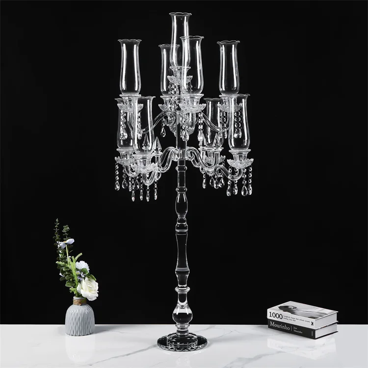 Glass Tube Hanging Tall Big Wedding Event Party Centerpieces Decoration 9 Arm Crystal Candelabra Candle Holder Candlestick