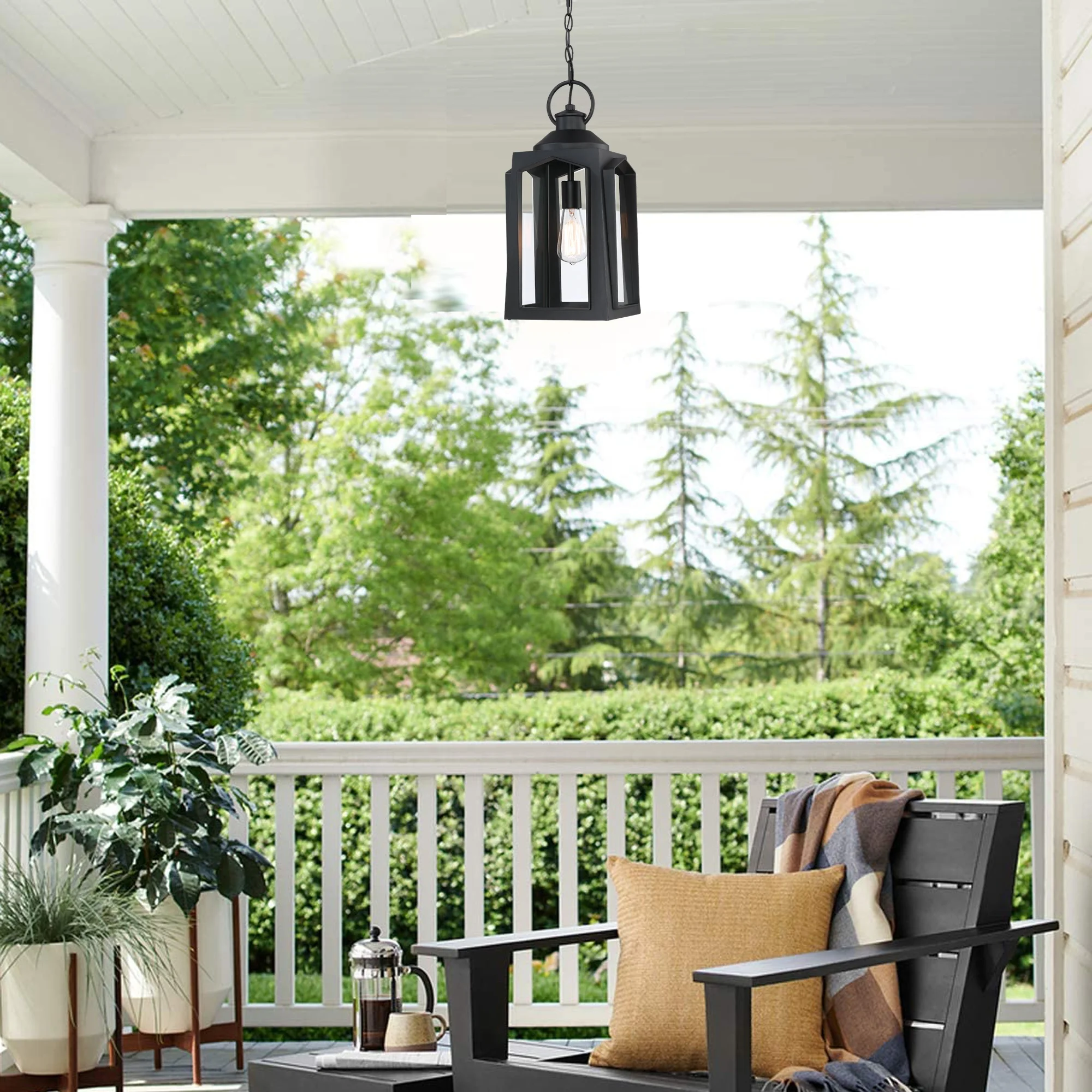 outdoor Pendant light clear glass Waterproof Wall Lights matte black box E26 bulb lantern garden light indoor farmhouse