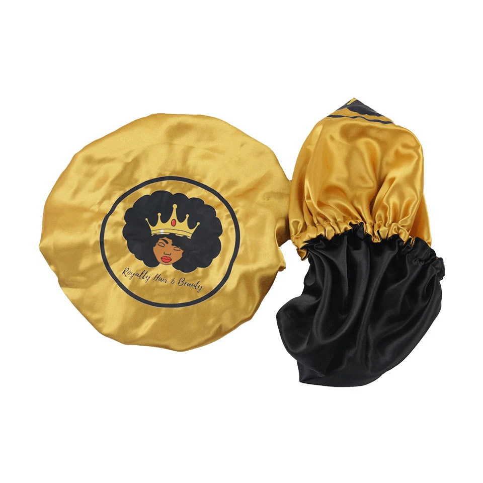 Custom logo Adult Double Layer Satin Bonnet Reversible Women Drawstring Adjustable Sleeping Hair Sleep Cap