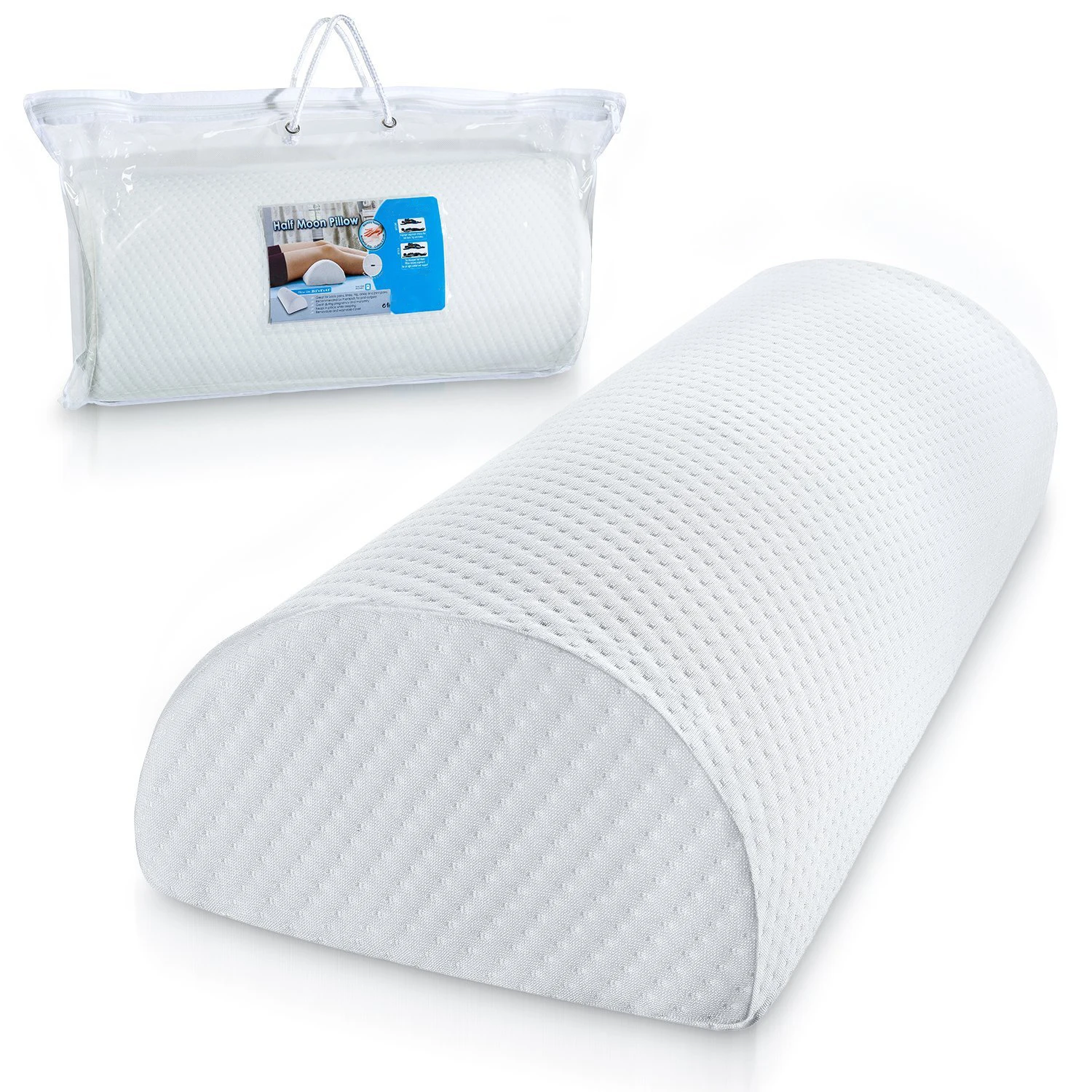 Custom Premium Soft Firm Half Moon Design Back Neck Foot Knee Support Leg Bed Bolster Pillow Cushion