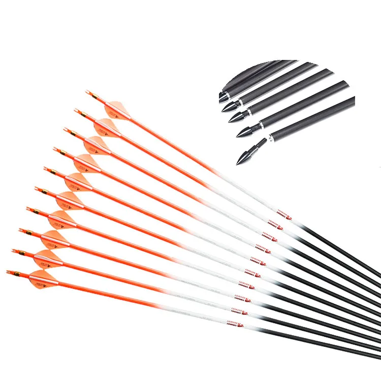 Linkboy Archery ID 6.2 mm Customizable Fluorescent orange shaft carbon arrow with plastic feather for bow and arrow hunting