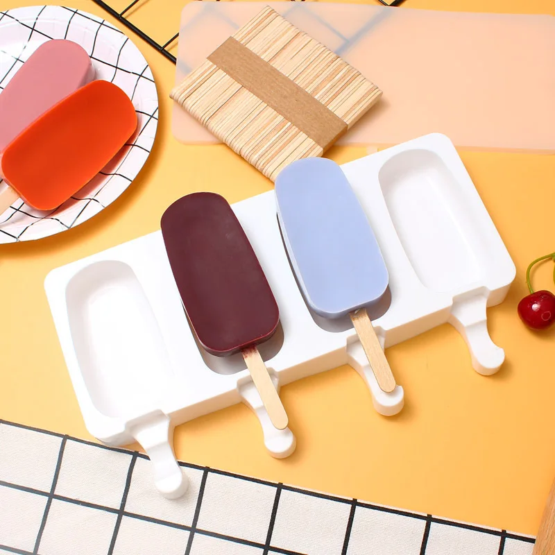 4-Cavity Ice Cream Mould Silicone Easy Cream Ice Chocolate Molds Cakesicle Mold Homemade Ice Cream