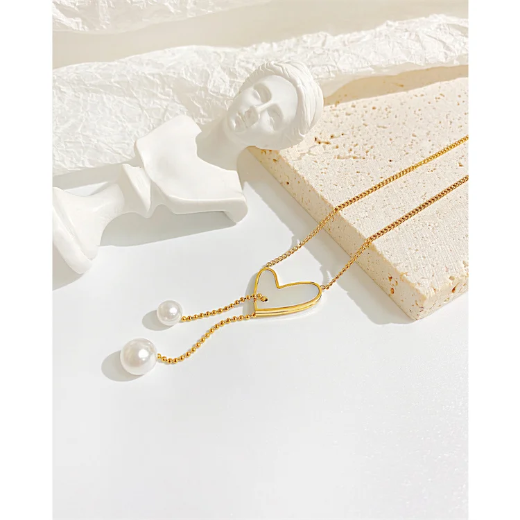 2024 Fashion New Wholesale Pearl and Heart Necklace Customized Collar Fashion Jewelry Stainless Steel Necklace