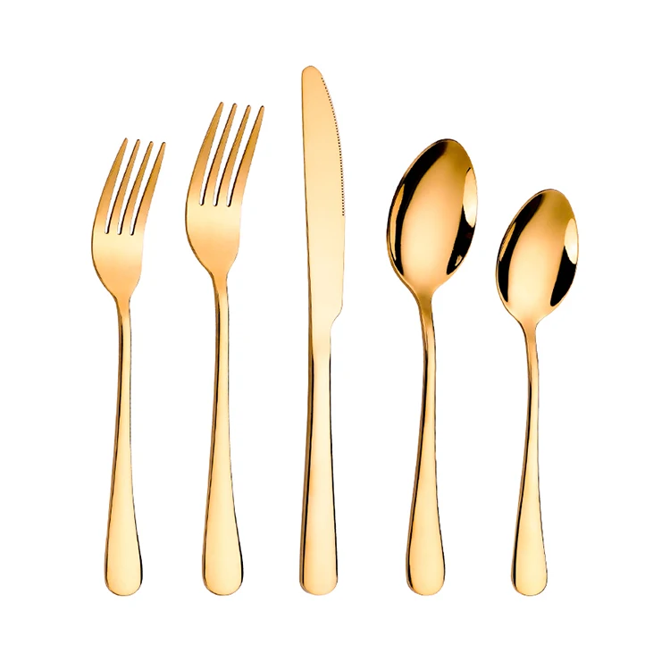 Wholesale 5 pieces kitchen party wedding dinner gold cutlery silver stainless steel cutlery spoon fork knives