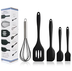 5 pcs/set Silicone Kitchen Baking Utensil Set Non-Stick Rubber Spatula Shovel Scraper Oil Brush