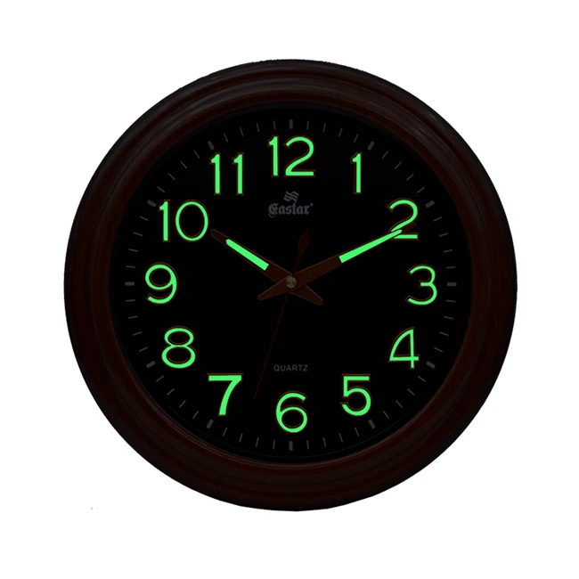 
33CM plastic frame luminous plastic wooden dial hands nightlight is suitable for home decoration wall clock 