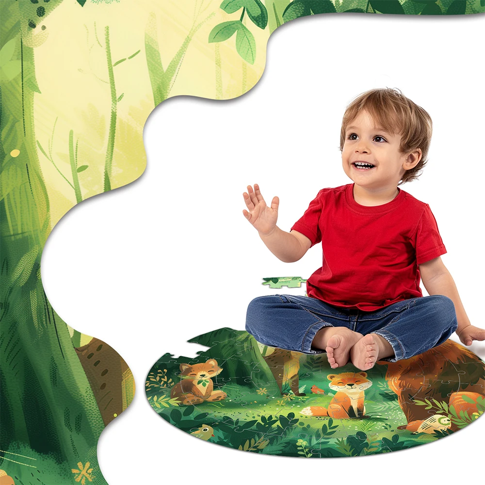 Custom Educational Intellectual Development Toys Kids Animal Forest Giant Jumbo Large Round Floor Jigsaw Puzzle