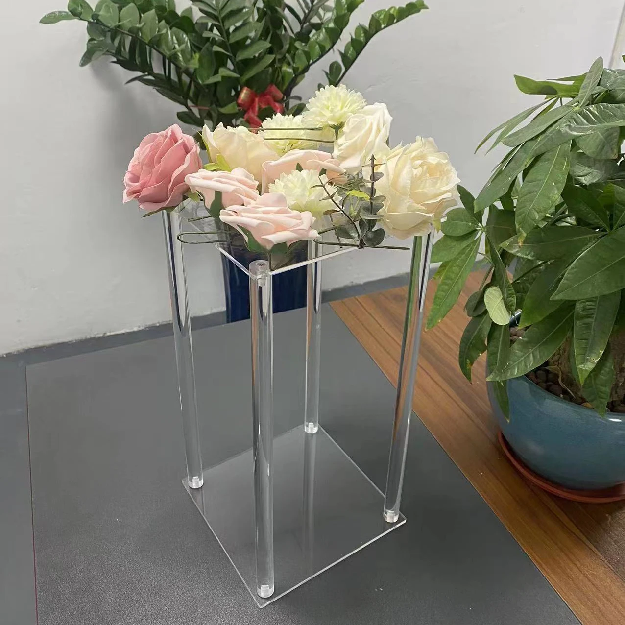 Acrylic Wedding Centerpieces for Table Column Flower Stand 31.5' Tall Rectangular Flower Display Rack for Party Reception
