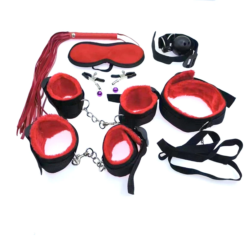 4 colors 7 PCS Plush SM Toys Adjustable Neck and Leg Loop Sex  Bed Restraints Tied Down Wrist and Ankle  BDSM bondage Kit