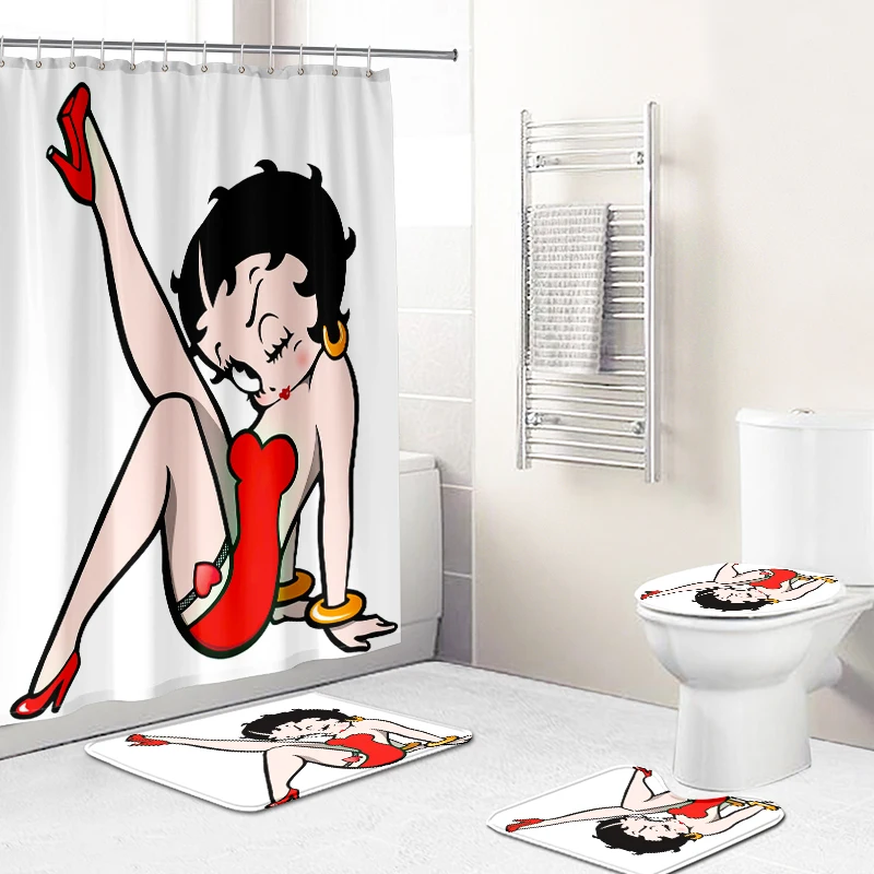 Новый дизайн индивидуальная занавеска для душа Betty Boop из полиэстера наборы ванной с 12 бесплатными