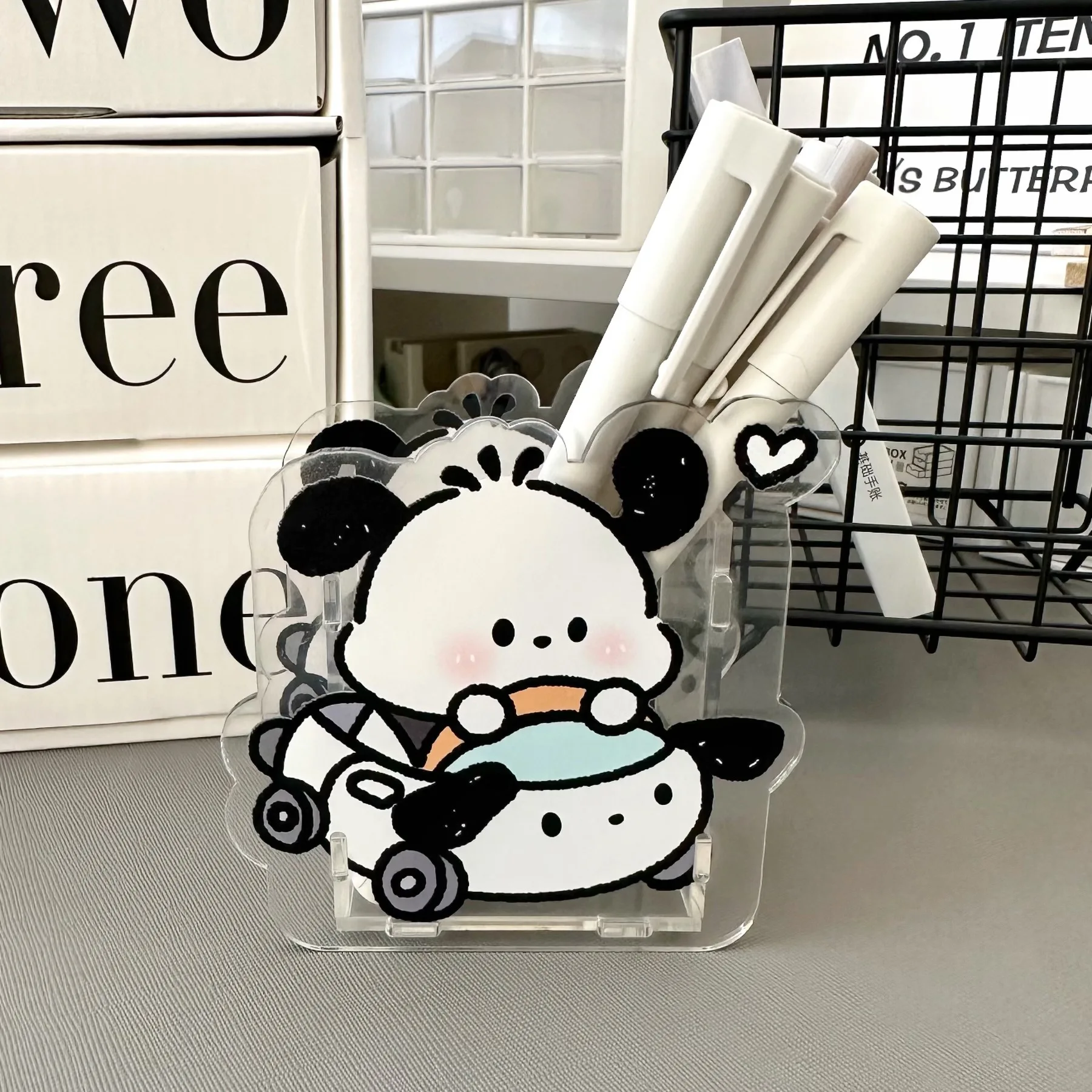 2023 New Cartoon Student Penholder Acrylic Cute pencase Desktop Stationery Storage Box Cosmetic Brush Storage Bucket