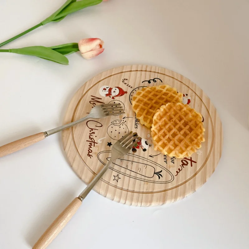 Set of 2 Santa Cookie Plate Mats & Pads Kids Christmas Eve Treats Serving Board Platter Wooden Milk Tray for Kids