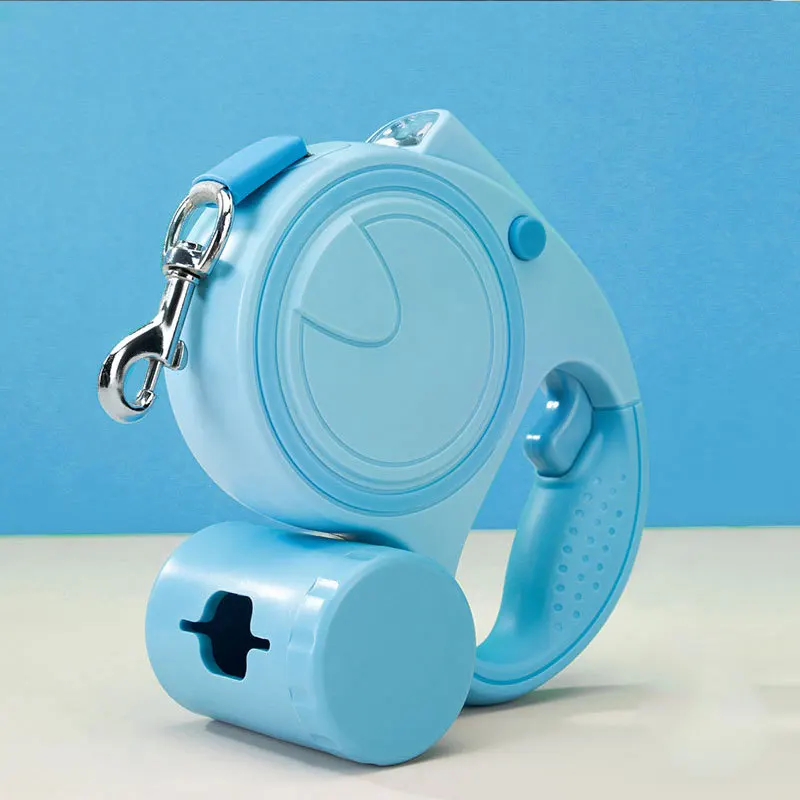 Automatic Retractable Nylon Pet Traction Rope 5m Western Style with Rivet Decoration for Dog Training Walking Running LED Lights