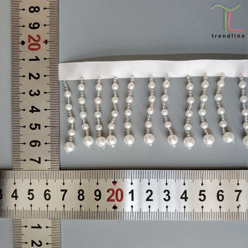 5.5cm White Stable quality glass beaded fringe for fashion no va clothing