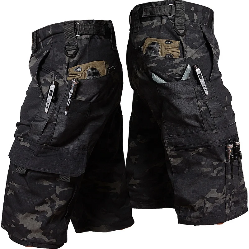 Tactical Gear Unisex Thick Fitness Cargo Pants Camo Utility Casual Trousers Multi Pockets Cotton Tactical Cargo Short Pants