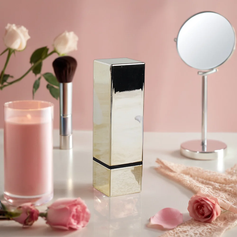 Оптовая продажа квадратная Роскошная пластиковая трубка для бальзама губ тюбик помады из розового золота косметической упаковки