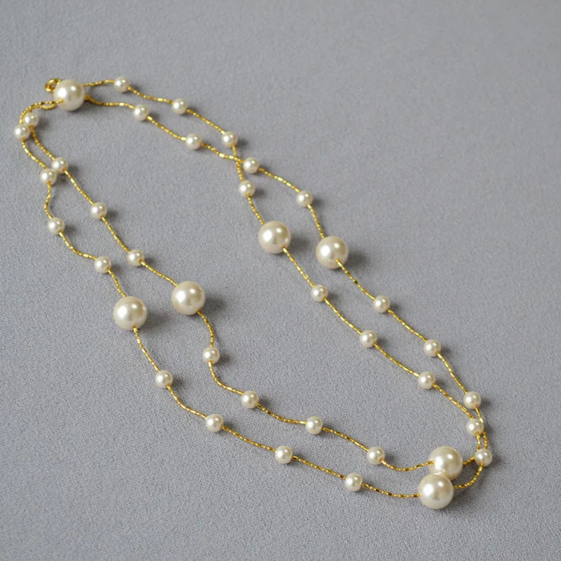 Shinny Brass Gold Chain High Quality Bright Circle Multi-sizes Pearls Choker Necklace/Sweater Chain Necklace
