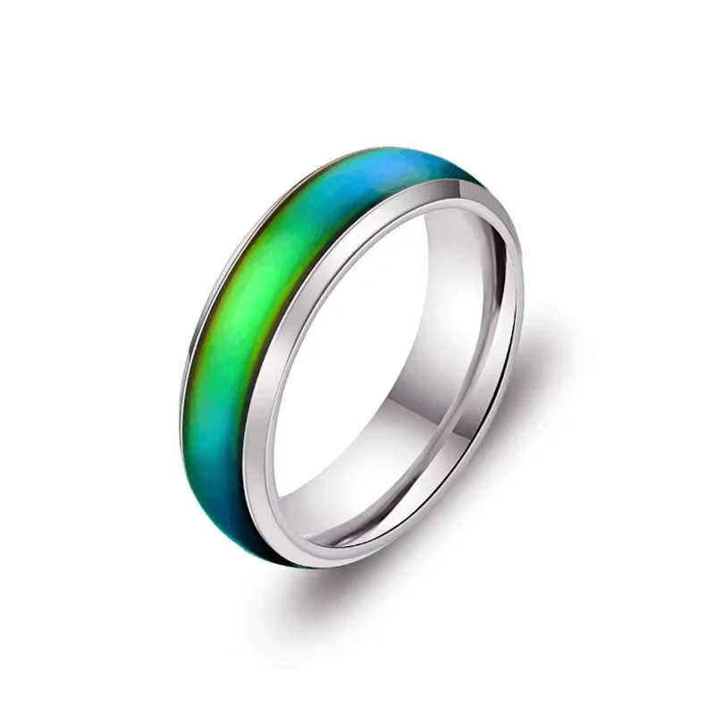 Hot new thermochromic stainless steel smart ring Mood color changing jewelry engagement party gift fashion ring