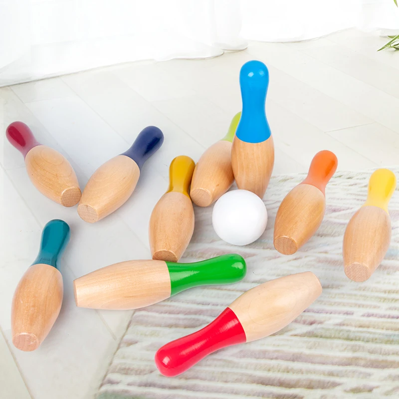 High Quality Montessori-Inspired Wooden Bowling Game Toys for Kids Fun Parent-Child Early Education Supplements