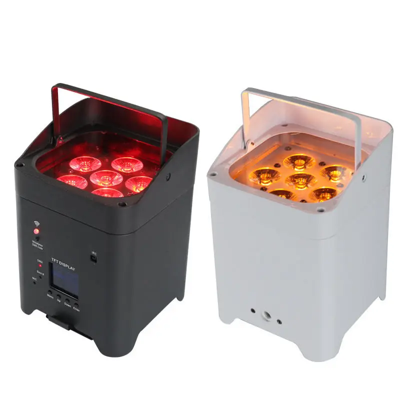 Wedding Rechargeable DMX Wireless Battery Powered 6in1 RGBWAUV 6*18w LED Flat Par Light with IR Controller