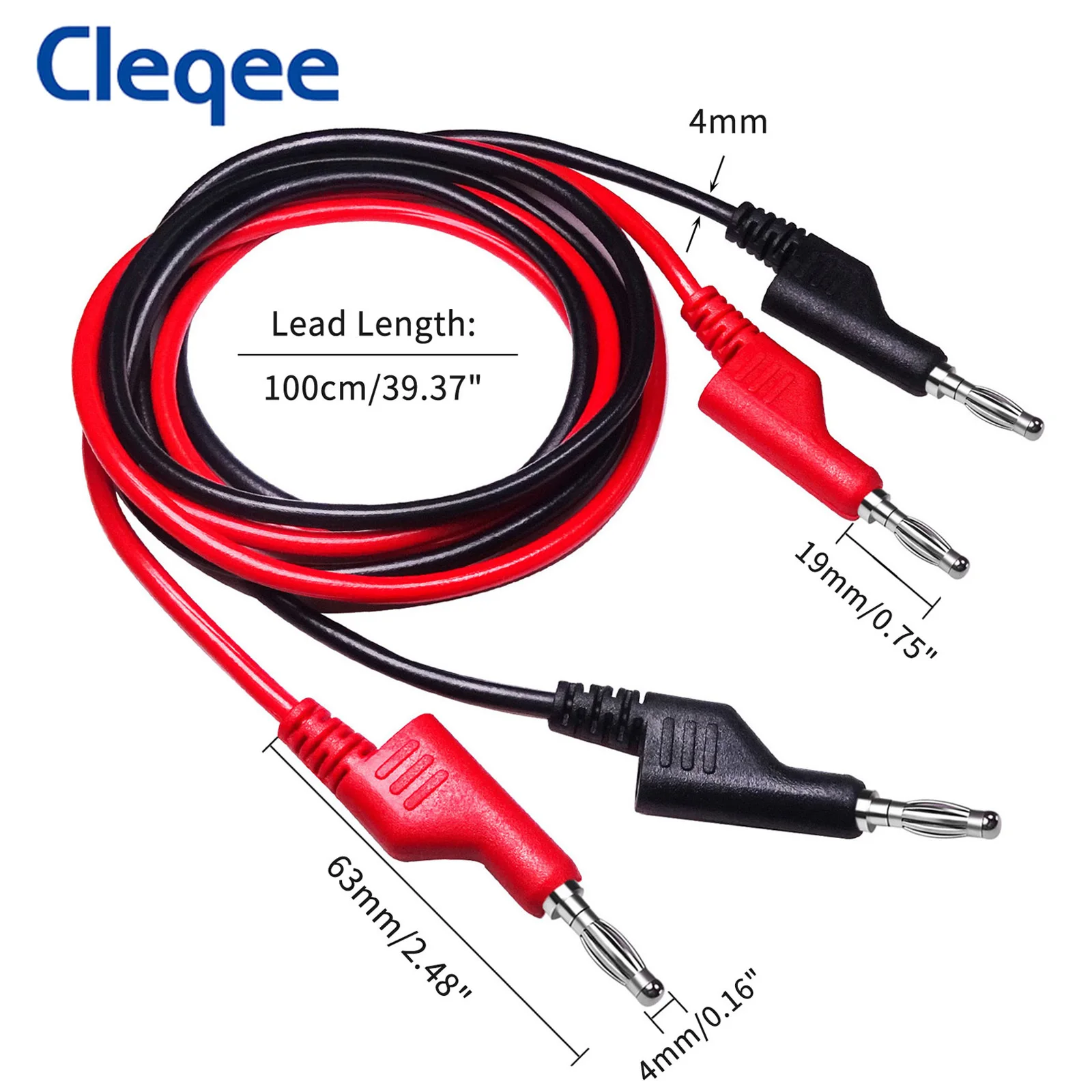 Cleqee P1036A 15PCS Dual 4mm Banana Plug Multimeter Test Leads Kit with Alligator Clip 6mm Spade Plug 1M Wire 1000V 15A