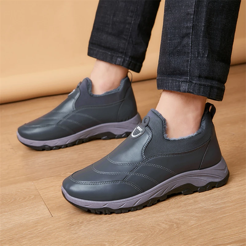 Winter men cotton shoes PU upper waterproof comfortable casual walking shoes boots elderly dad warm sport shoes