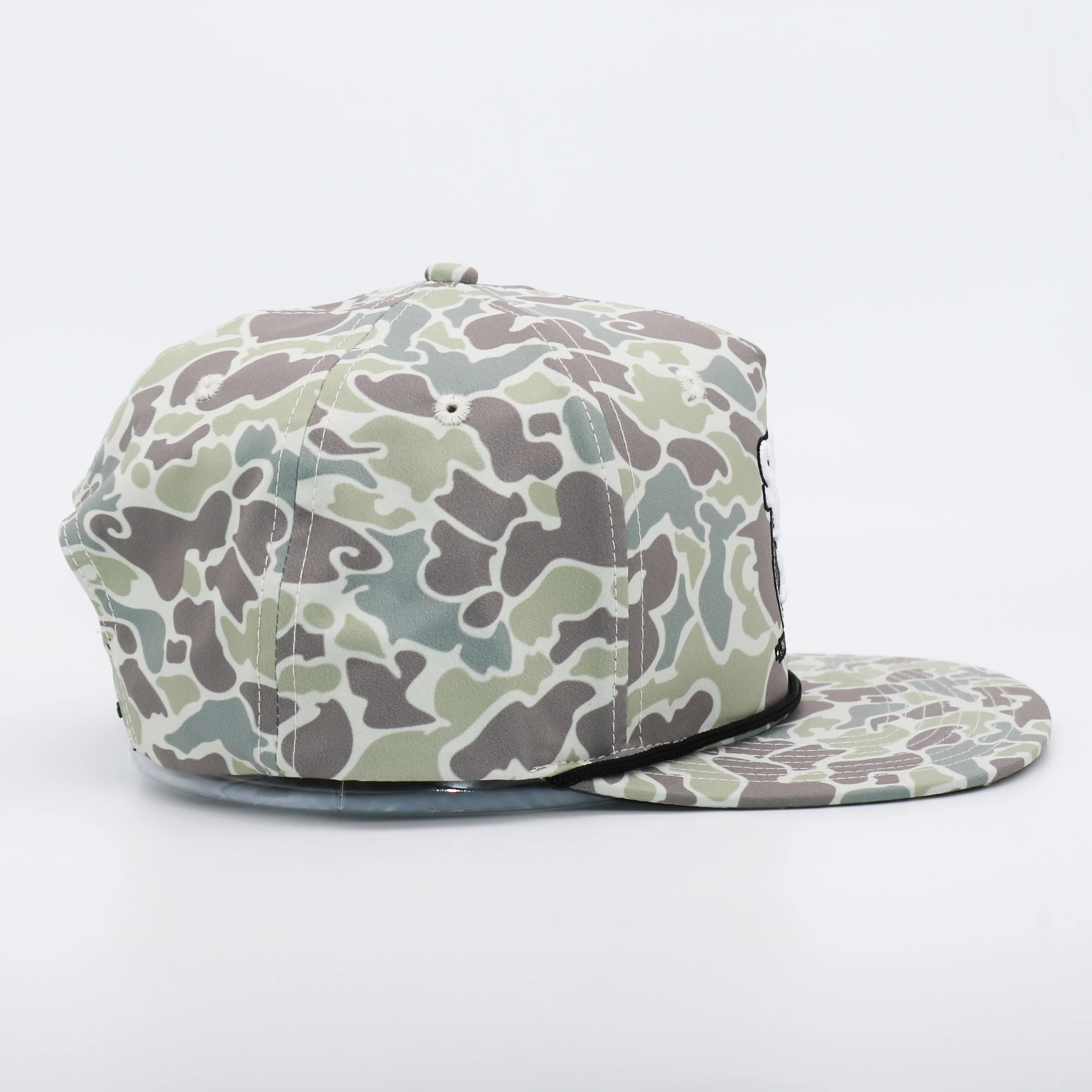 Design Your Own Embroidery Logo Flat Brim Unstructured 5 Panel Custom Camo Rope Snapback Hats Cap
