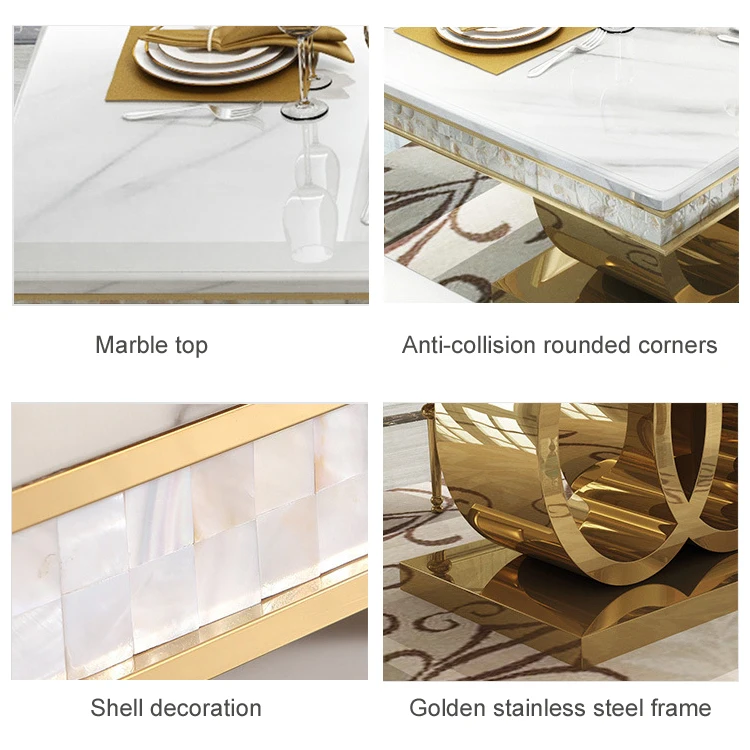 high quality high end modern luxury marble top dining table with gold stainless steel hotel home wedding dining room furniture