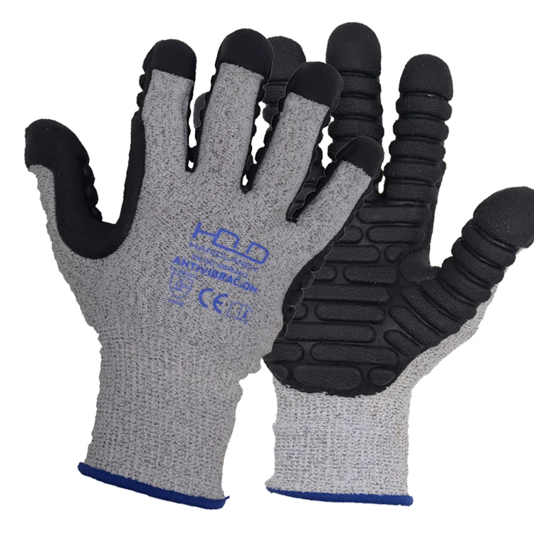 HANDLANDY Top quality Vibration-Resistant dipping nitrile smooth rubber cut level 4 work TPE coated shock proof work gloves