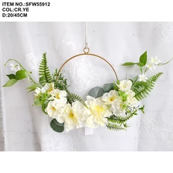 Оптовая продажа, искусственный цветок пиона из пены, металлический обруч, венок 45 см, искусственный белый цветок для украшения стен, свадебный фон