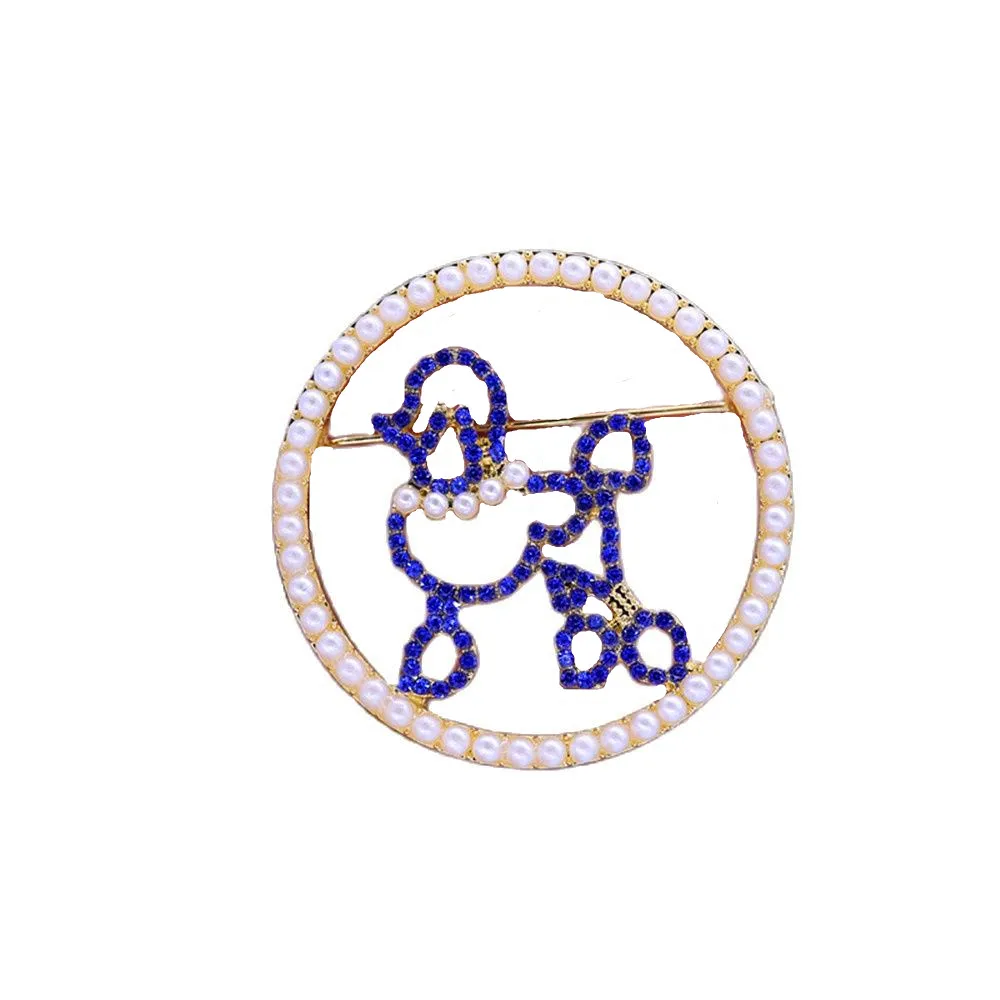 Metal Gold Plated Circle Shape Diamond Pearl Pretty Poodle Brooch Greek Letters SGRHO Sign Sigma Gamma Rho Lapel Pin Jewelry