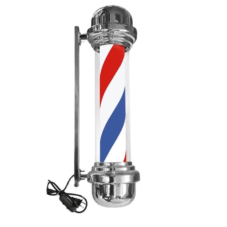 Rotating Stainless Steel Barber Pole with Lamp Salon Equipment Led