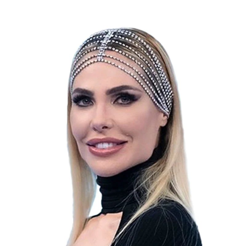 High Quality Multi-drainage Diamond Trendy Hair Band Shiny Crystal Headband Hat Bridal Headpiece Jewelry Tennis Hair Chains