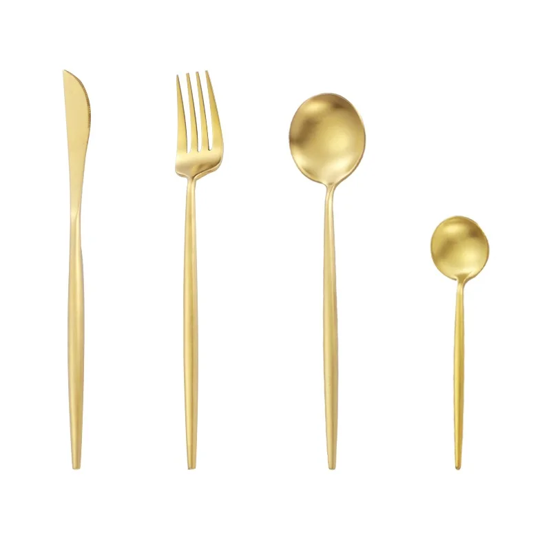 Portugal Stainless Steel Spoon Set Matte Golden Metal Silverware Wedding Bulk Flatware Gold Plated Catering Cutlery