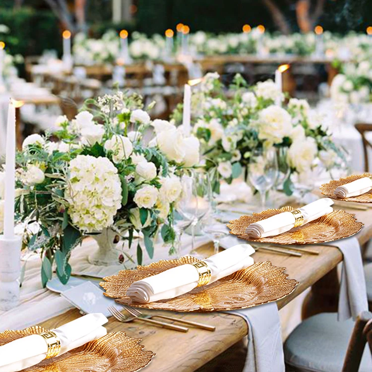 Classic Dinnerware Bulk 13 Inch Plastic Charger Plates Table Reef Gold Chargers Plates Wedding