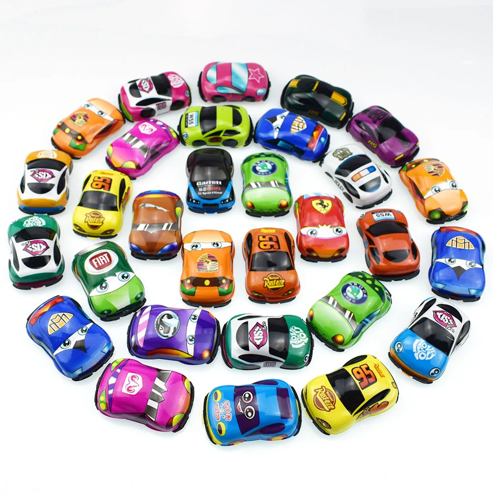 Popular Cartoon PVC Pull Back Car Toys Capsule Different Cheap Plastic Small Kids Toys Matte Color Mini Pull Back Car