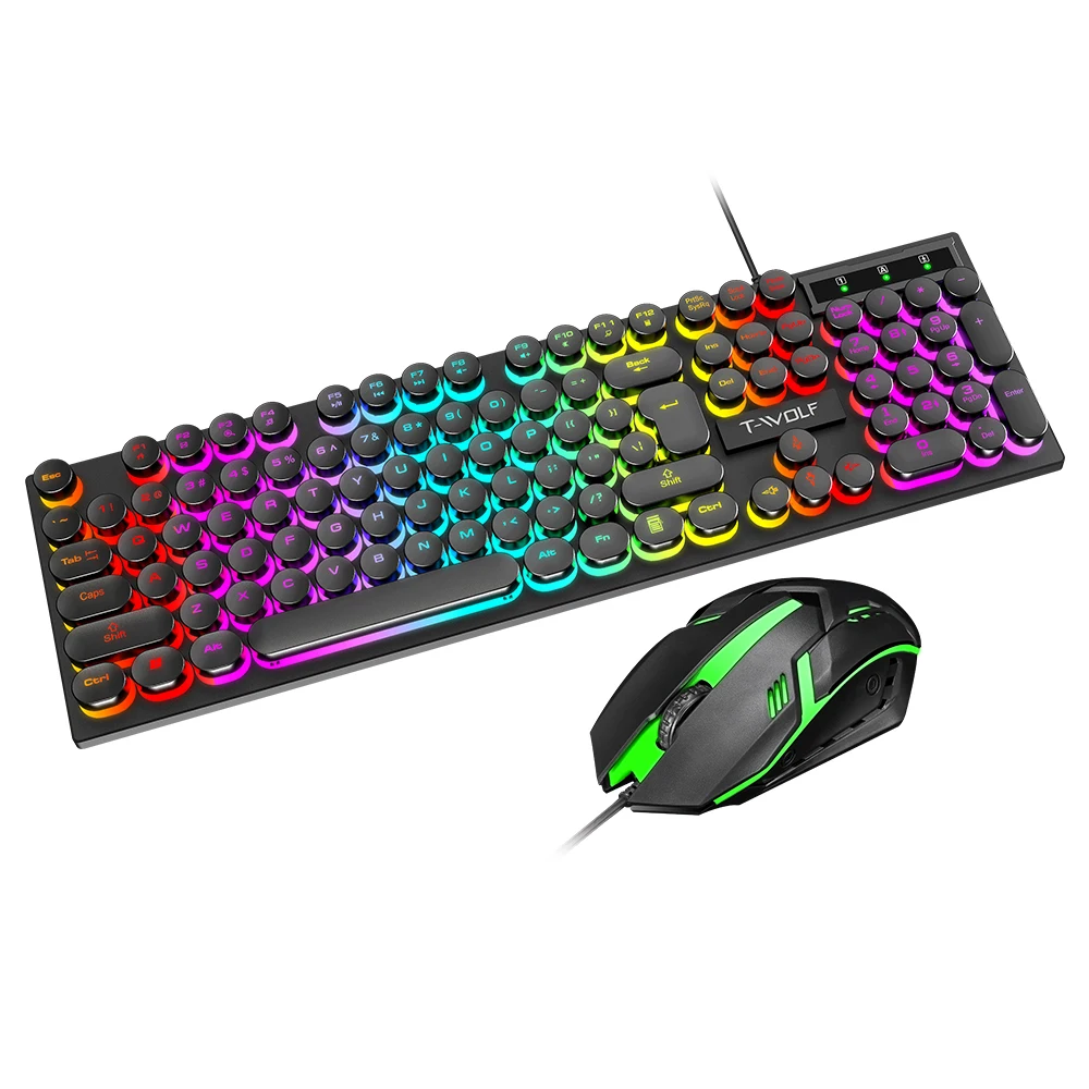 2022 Новое поступление Проводная клавиатура и мышь TF270 комбинированная цветная подсветка в стиле панк 104 клавиш для игрового настольного