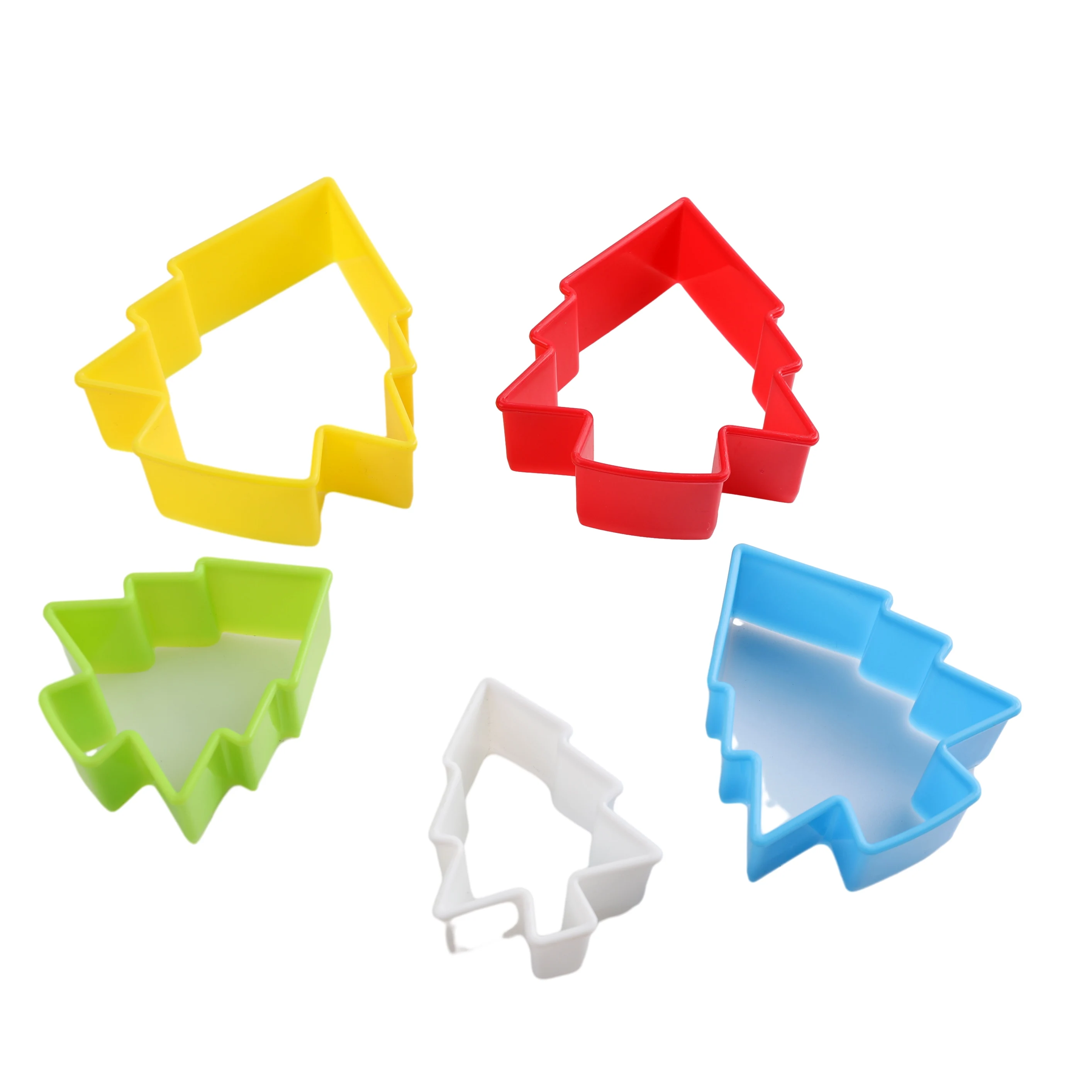 Christmas oem odm customized tree shaped cookies cutters plastic biscuit molds stamp set of 5 pcs