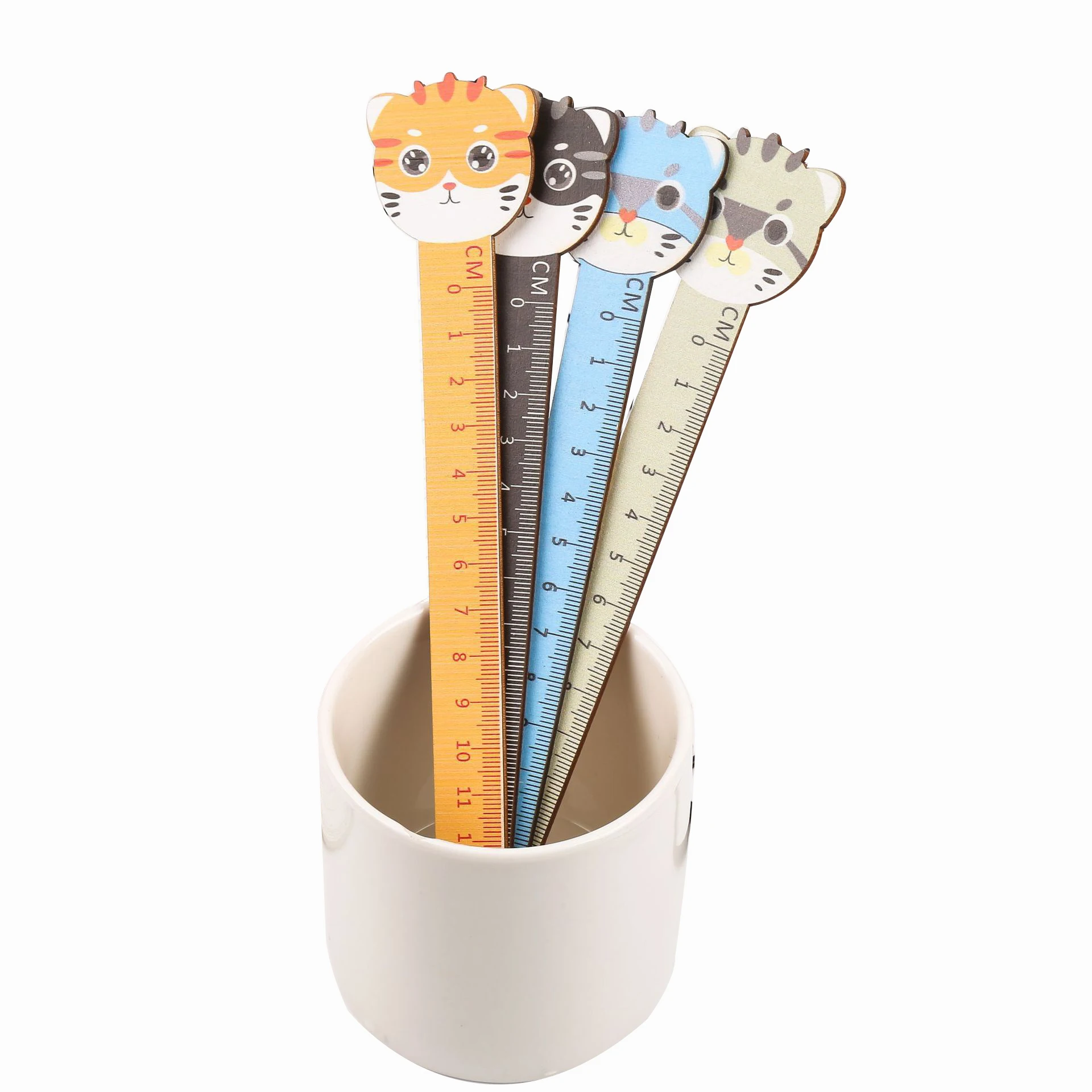 Promotional15cm Cartoon cat wooden ruler Office School Stationery supplies Wood Ruler Measuring Straight Ruler Tool  1031