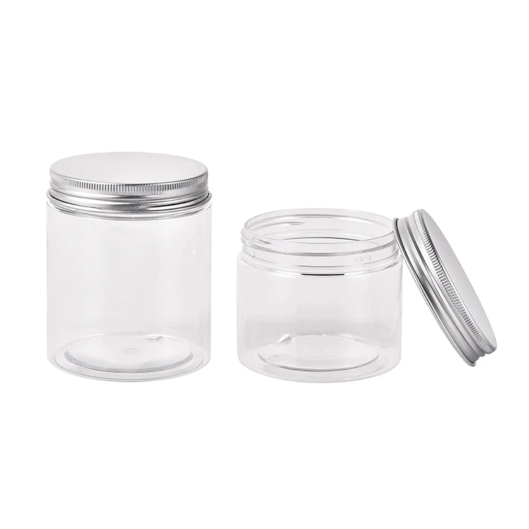 Multifunction Plastic Round Jar Cosmetic Body Lotions Container Candy Powder Dried Fruit Storage Plastic Jars with Silver Lids