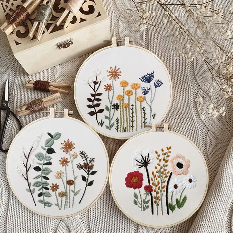 Stamped Floral Embroidery Kit for Beginner Cross Stitch Kit for Adults Printed Embroidery Starter Kit Embroidery Floss Pattern