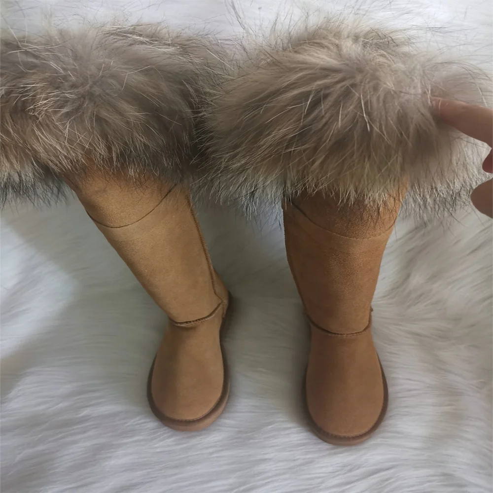 High quality real raccoon fur suede women winter snow boot