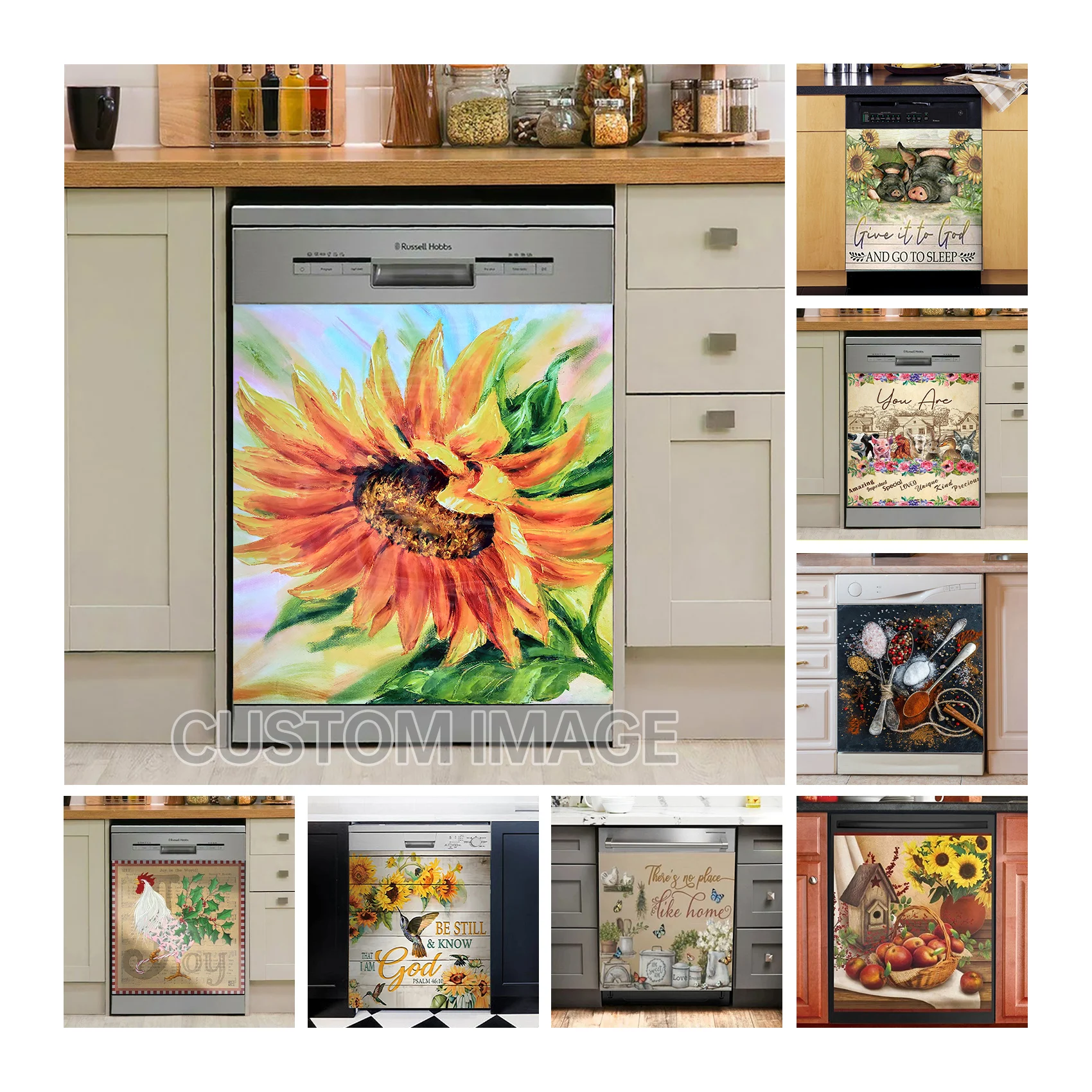 Custom Kitchen Dishwasher Magnet Stickers Christmas Holiday Design Cover for Refrigerator Art Fridge Door Magnetic Panel Cover